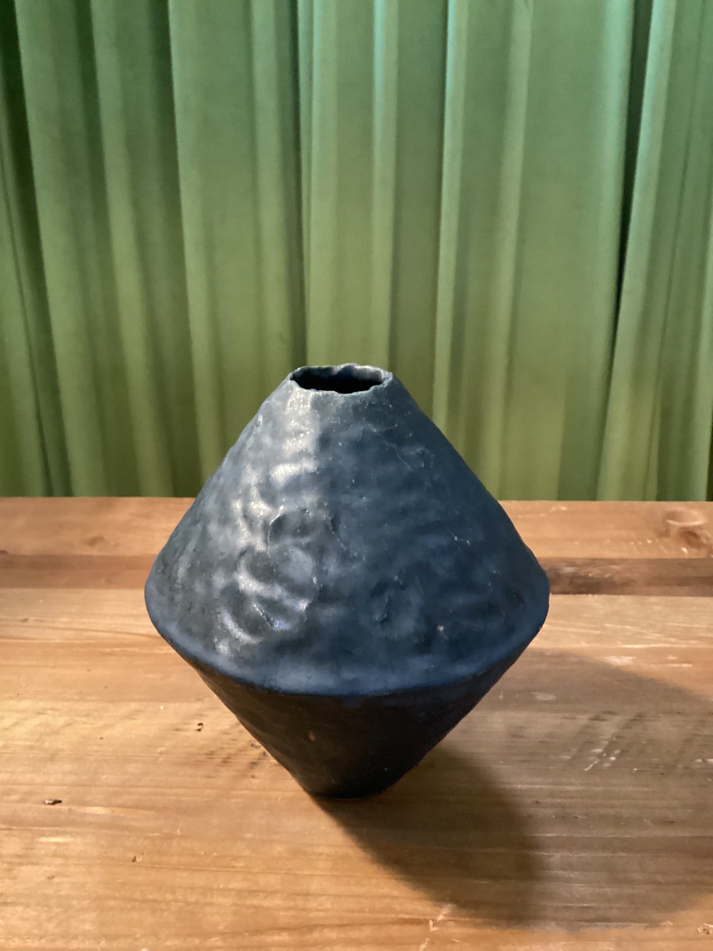 Hand-Pressed Navy Black Ceramic Bicone Vase By Giselle Hicks