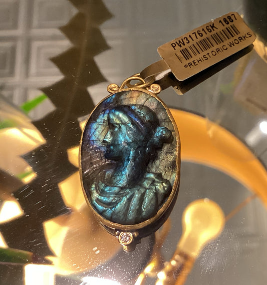 Labradorite Pendant with Diamond and Silver Sea Nymph Sculpture