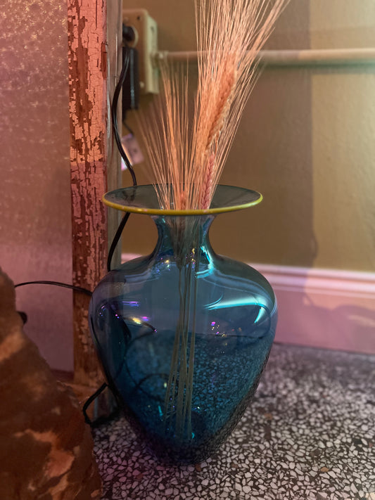 Blue teal hand blown glass vase