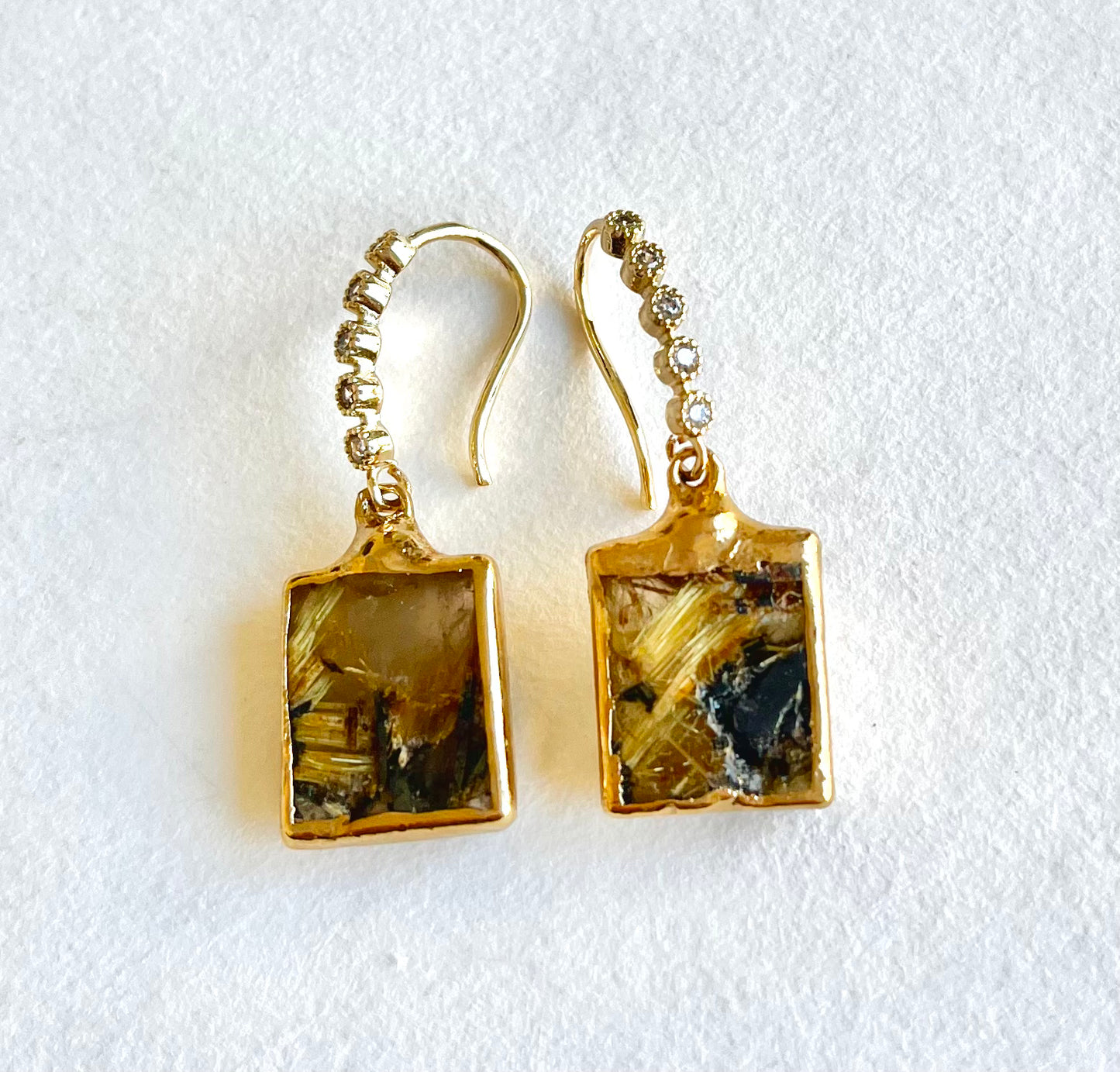 Barbara Harvel - Earrings - Square Rutile Quartz