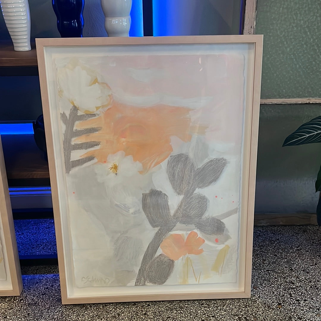 Sonya Edwards - Floral Under Marmalade Sky - Medium on paper framed under glass