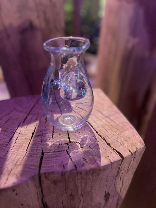 Vintage Small clear glass vase with blue