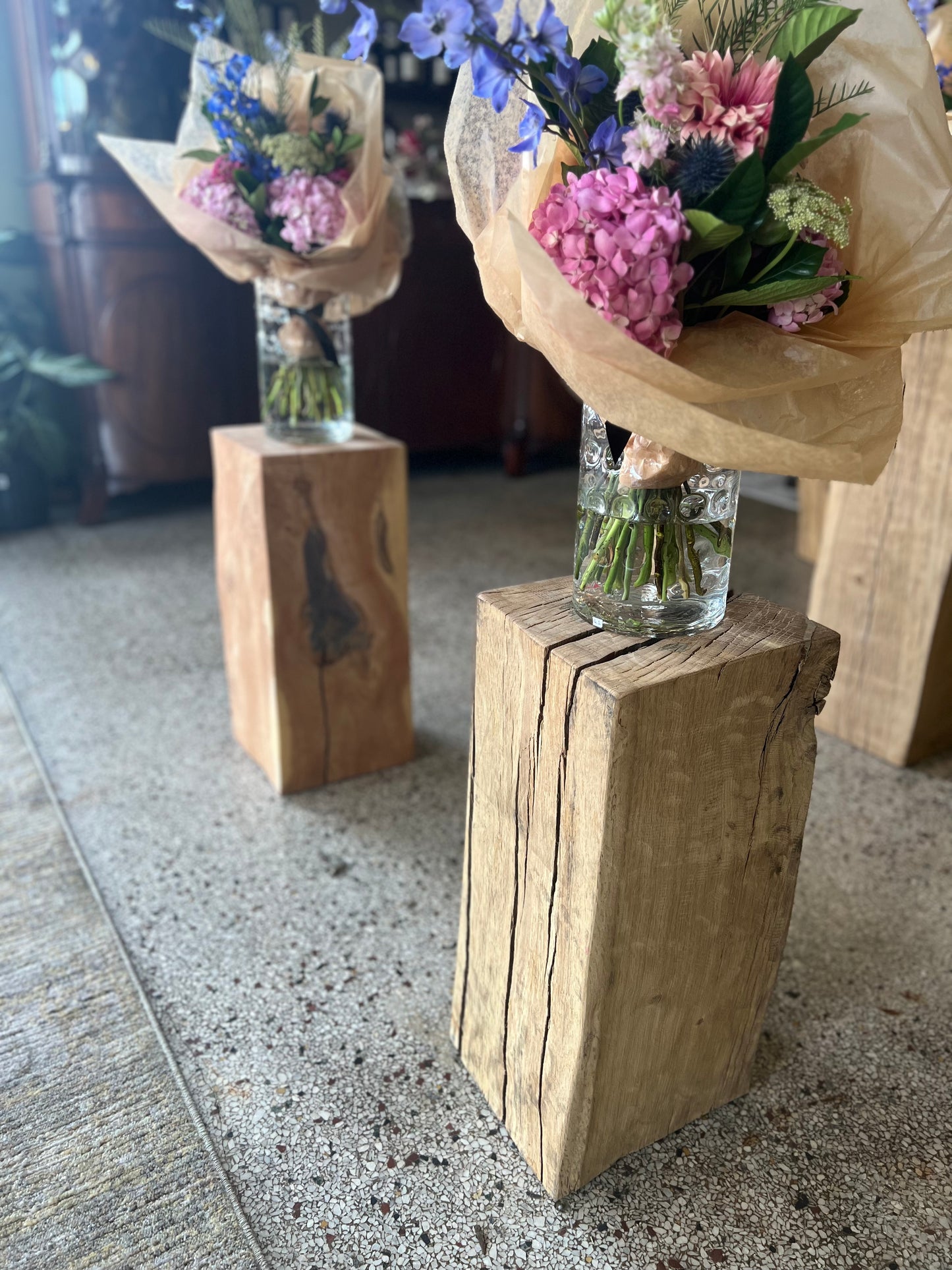 Natural hand carved wooden pedestals