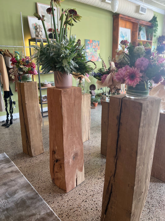 Natural hand carved wooden pedestals