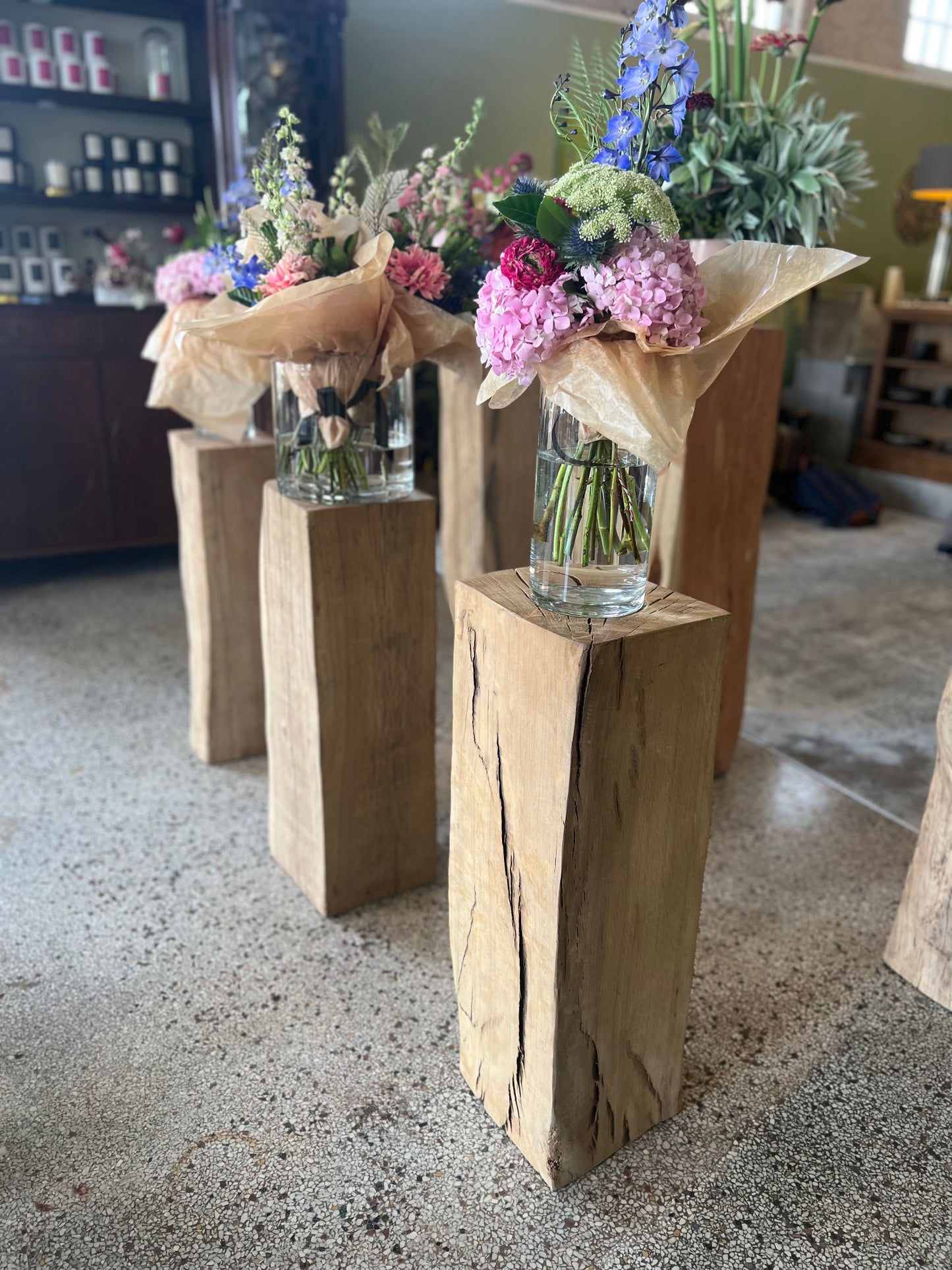 Natural hand carved wooden pedestals