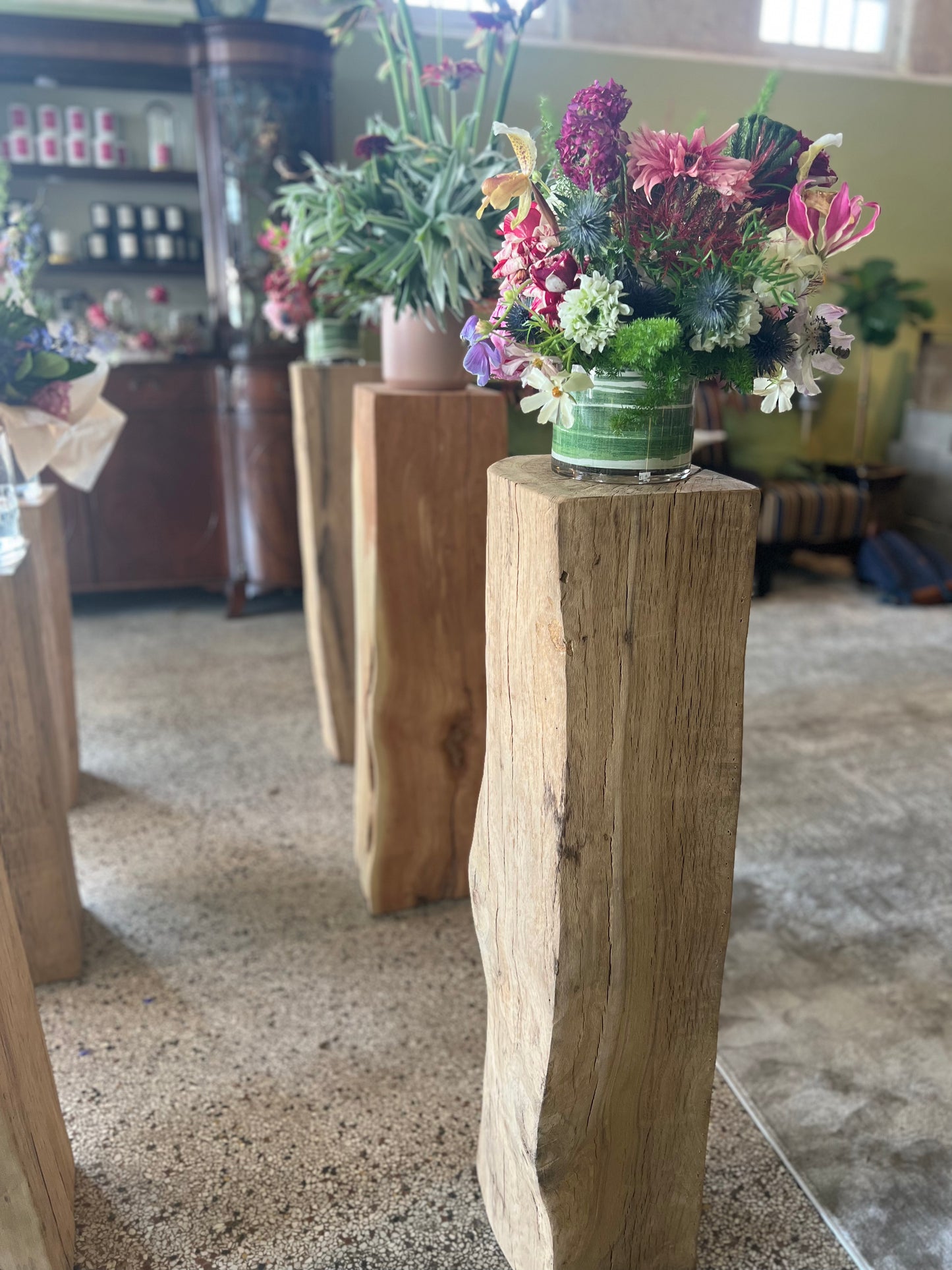 Natural hand carved wooden pedestals