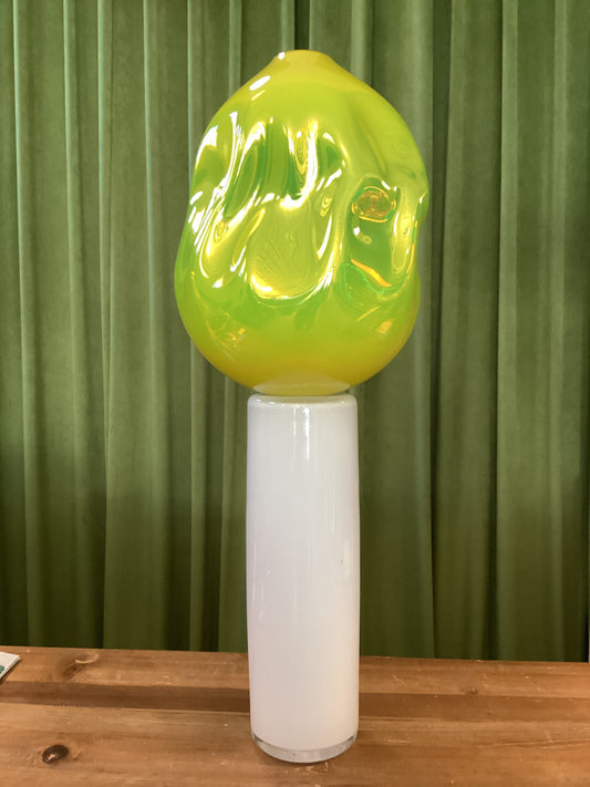 Simon Waranch Neon Green and white glass sculpture