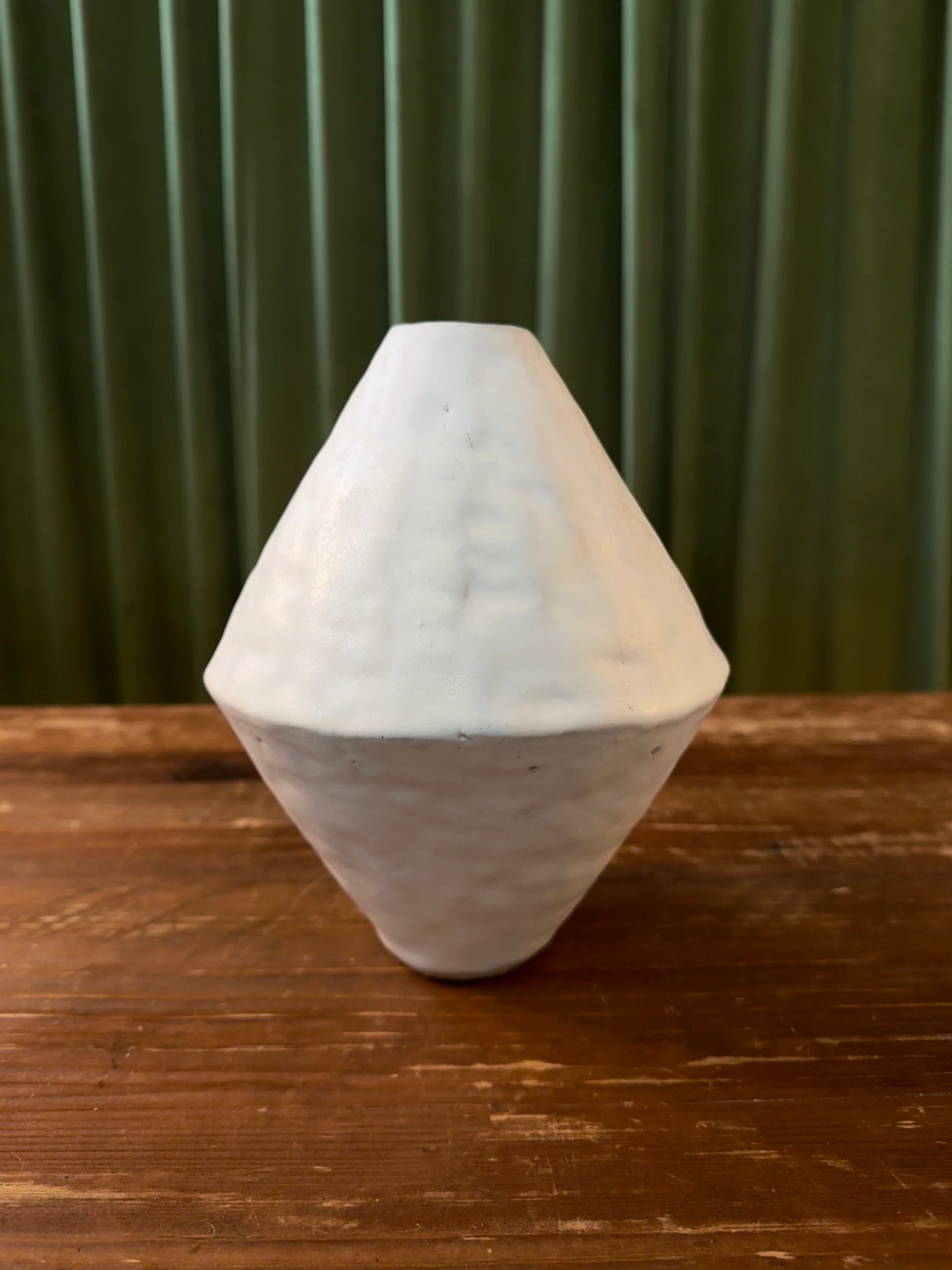 Hand-Pressed White Ceramic Bicone Vase by Giselle Hicks